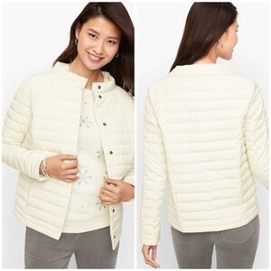 Talbots minimalist puffer Jacket, boxy cut, down filled lightweight ivory,size L
